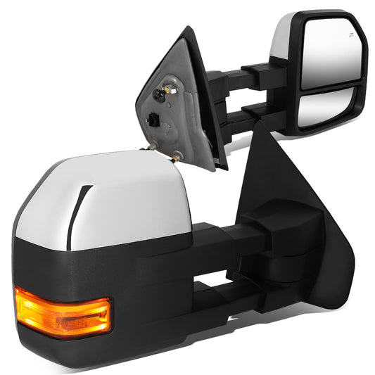 RETROVISORES EXTENDIBLES TOWING MIRROR - 04-14 FORD F-150 - PAIR - POWERED W/HEATED W/PUDDLE LIGHT - AMBER SIGNAL - CHROME