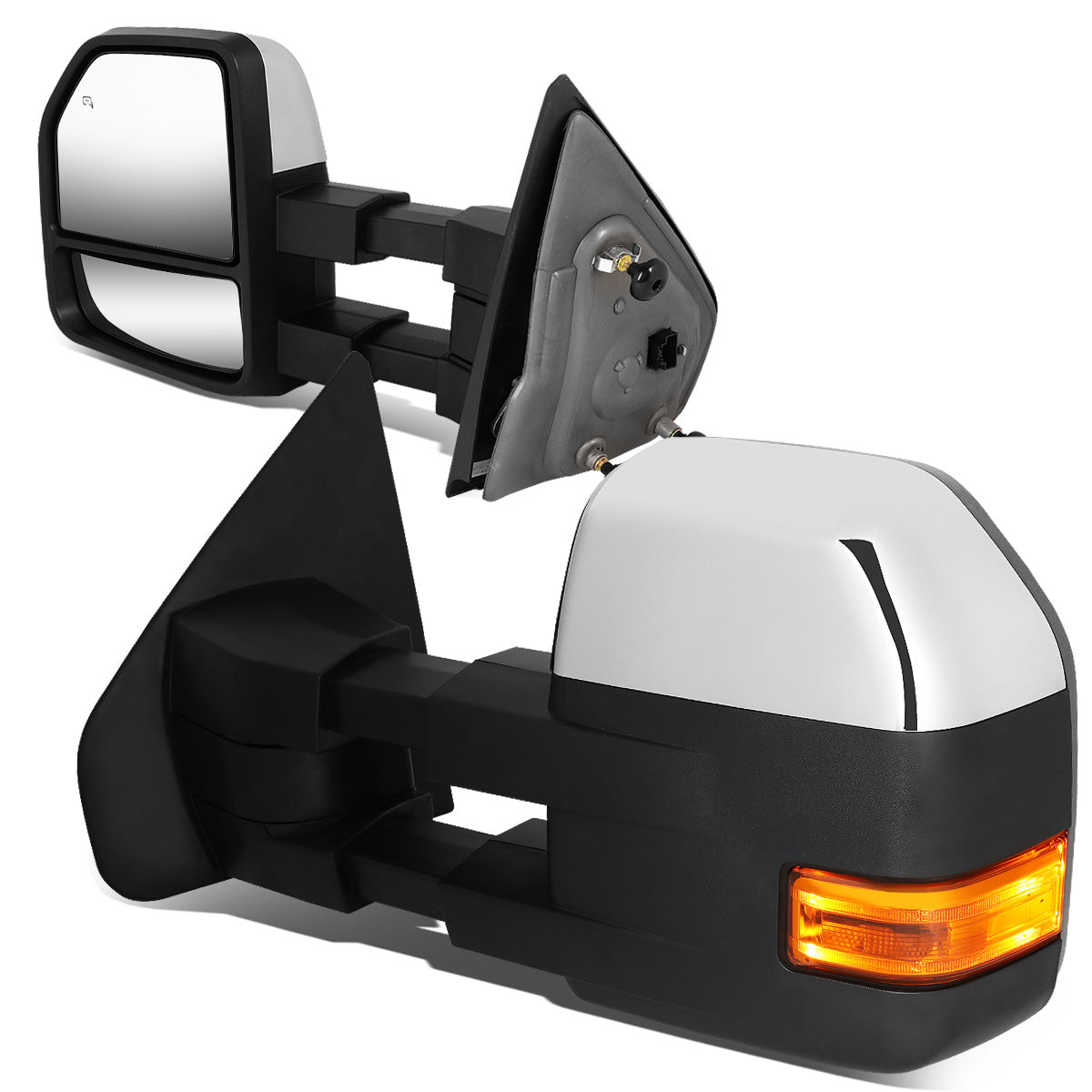 RETROVISORES EXTENDIBLES TOWING MIRROR - 04-14 FORD F-150 - PAIR - POWERED W/HEATED W/PUDDLE LIGHT - AMBER SIGNAL - CHROME