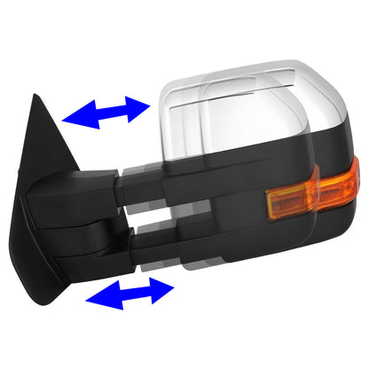 RETROVISORES EXTENDIBLES TOWING MIRROR - 04-14 FORD F-150 - PAIR - POWERED W/HEATED W/PUDDLE LIGHT - AMBER SIGNAL - CHROME