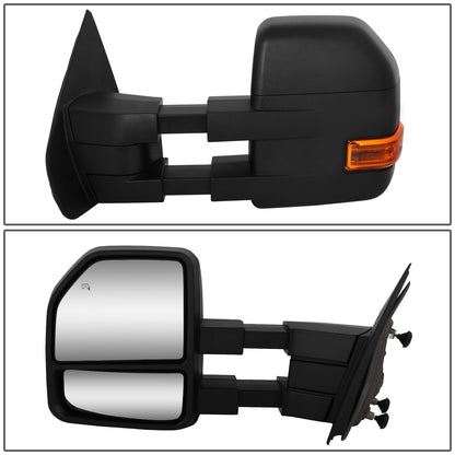 RETROVISORES EXTENDIBLES TOWING MIRROR - 04-14 FORD F-150 - PAIR - POWERED W/HEATED W/PUDDLE LIGHT - AMBER SIGNAL - BLACK