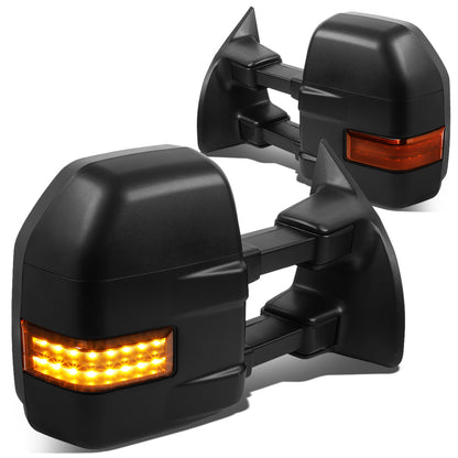 RETROVISORES EXTENDIBLES TOWING MIRROR - 99-07 FORD F-250, F-350, F-450, F-550 SUPER DUTY - PAIR - POWERED W/HEATED - AMBER SIGNAL - BLACK