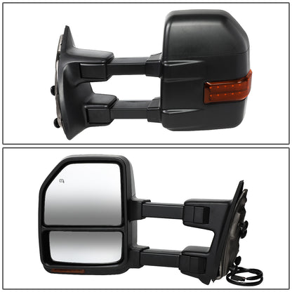 RETROVISORES EXTENDIBLES TOWING MIRROR - 99-07 FORD F-250, F-350, F-450, F-550 SUPER DUTY - PAIR - POWERED W/HEATED - AMBER SIGNAL - BLACK
