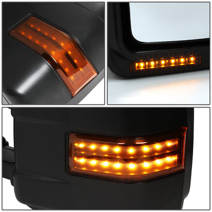 RETROVISORES EXTENDIBLES TOWING MIRROR - 99-07 FORD F-250, F-350, F-450, F-550 SUPER DUTY - PAIR - POWERED W/HEATED - AMBER SIGNAL - BLACK