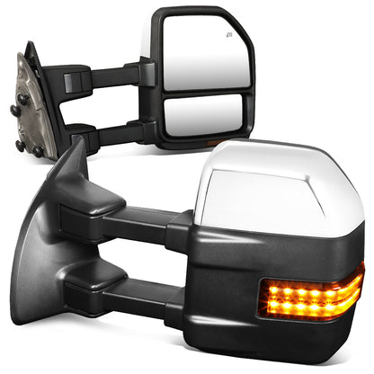 RETROVISORES EXTENDIBLES TOWING MIRROR - 99-07 FORD F-250, F-350, F-450, F-550 SUPER DUTY - PAIR - POWERED W/HEATED - AMBER SIGNAL - CHROME