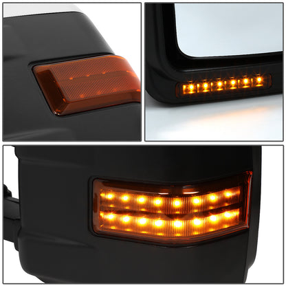 RETROVISORES EXTENDIBLES TOWING MIRROR - 99-07 FORD F-250, F-350, F-450, F-550 SUPER DUTY - PAIR - POWERED W/HEATED - AMBER SIGNAL - CHROME