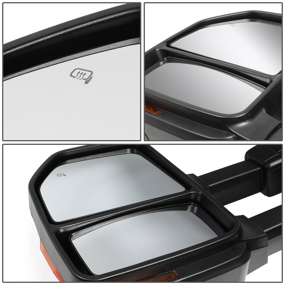RETROVISORES EXTENDIBLES TOWING MIRROR - 99-07 FORD F-250, F-350, F-450, F-550 SUPER DUTY - PAIR - POWERED W/HEATED - AMBER SIGNAL - CHROME