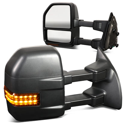 RETROVISORES EXTENDIBLES TOWING MIRROR - 08-16 FORD F-250, F-350, F-450, F-550 SUPER DUTY - PAIR - MANUAL - LED AMBER SIGNAL - BLACK
