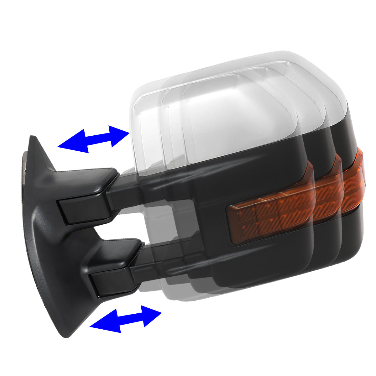 RETROVISORES EXTENDIBLES TOWING MIRROR - 08-16 FORD F-250, F-350, F-450, F-550 SUPER DUTY - PAIR - MANUAL - LED AMBER SIGNAL - CHROME