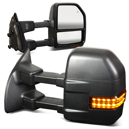 RETROVISORES EXTENDIBLES TOWING MIRROR - 08-16 FORD F-250, F-350, F-450, F-550 SUPER DUTY - PAIR - POWERED W/HEATED - LED AMBER SIGNAL - BLACK