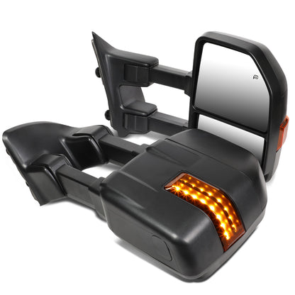 RETROVISORES EXTENDIBLES TOWING MIRROR - 08-16 FORD F-250, F-350, F-450, F-550 SUPER DUTY - PAIR - POWERED W/HEATED - LED AMBER SIGNAL - BLACK