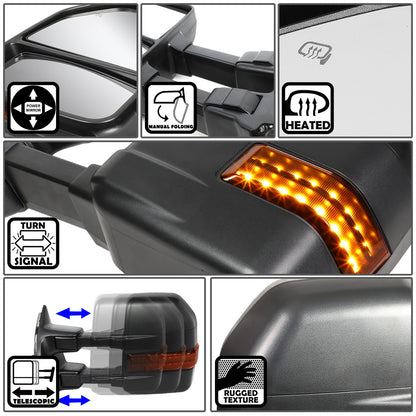 RETROVISORES EXTENDIBLES TOWING MIRROR - 08-16 FORD F-250, F-350, F-450, F-550 SUPER DUTY - PAIR - POWERED W/HEATED - LED AMBER SIGNAL - BLACK
