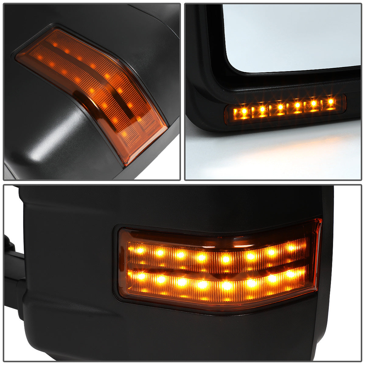 RETROVISORES EXTENDIBLES TOWING MIRROR - 08-16 FORD F-250, F-350, F-450, F-550 SUPER DUTY - PAIR - POWERED W/HEATED - LED AMBER SIGNAL - BLACK