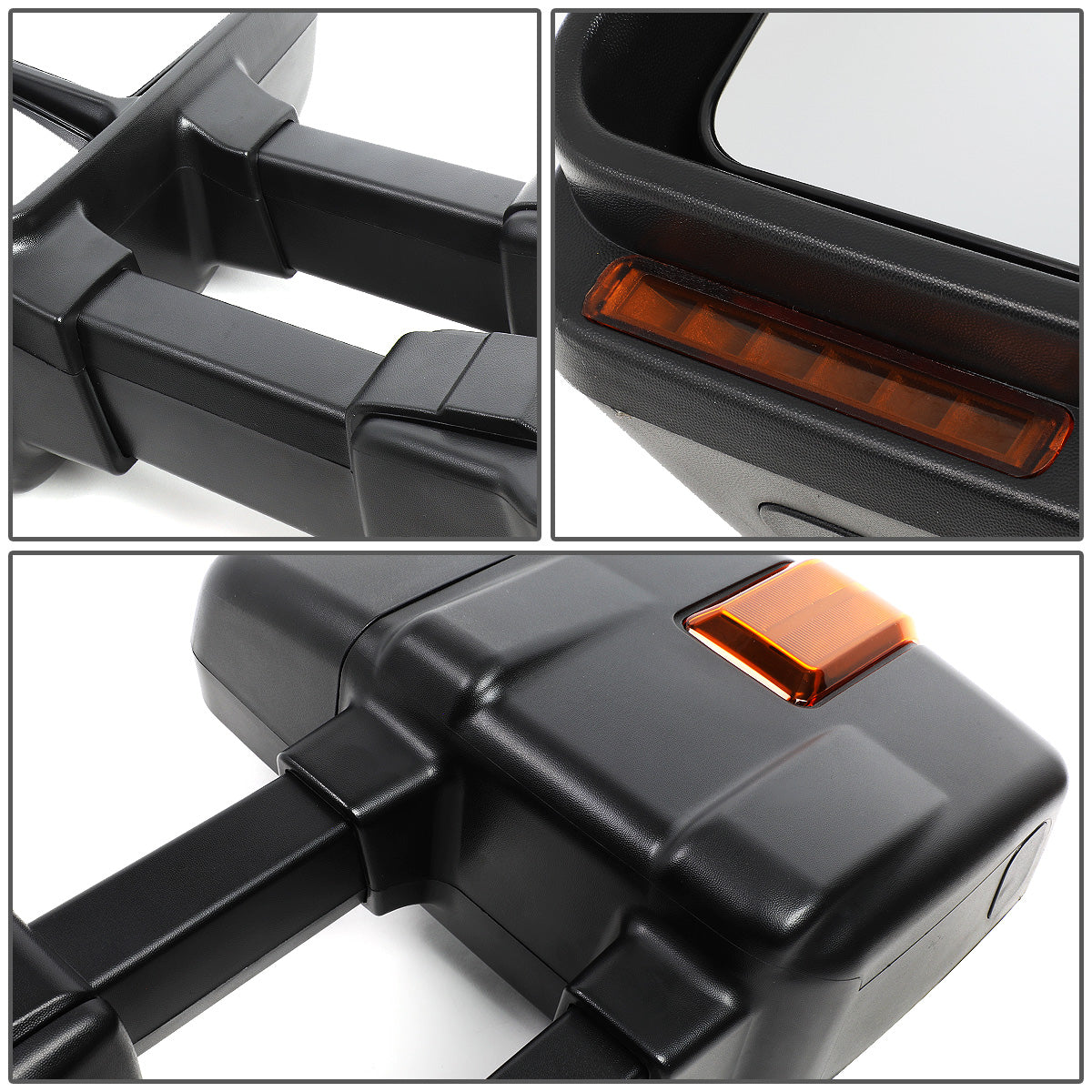 RETROVISORES EXTENDIBLES TOWING MIRROR - 08-16 FORD F-250, F-350, F-450, F-550 SUPER DUTY - PAIR - POWERED W/HEATED - LED AMBER SIGNAL - BLACK