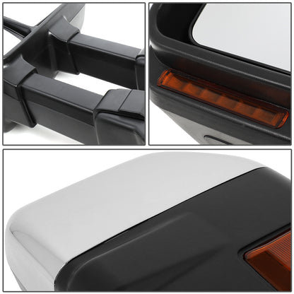 RETROVISORES EXTENDIBLES TOWING MIRROR - 08-16 FORD F-250, F-350, F-450, F-550 SUPER DUTY - PAIR - POWERED W/HEATED - LED AMBER SIGNAL - CHROME