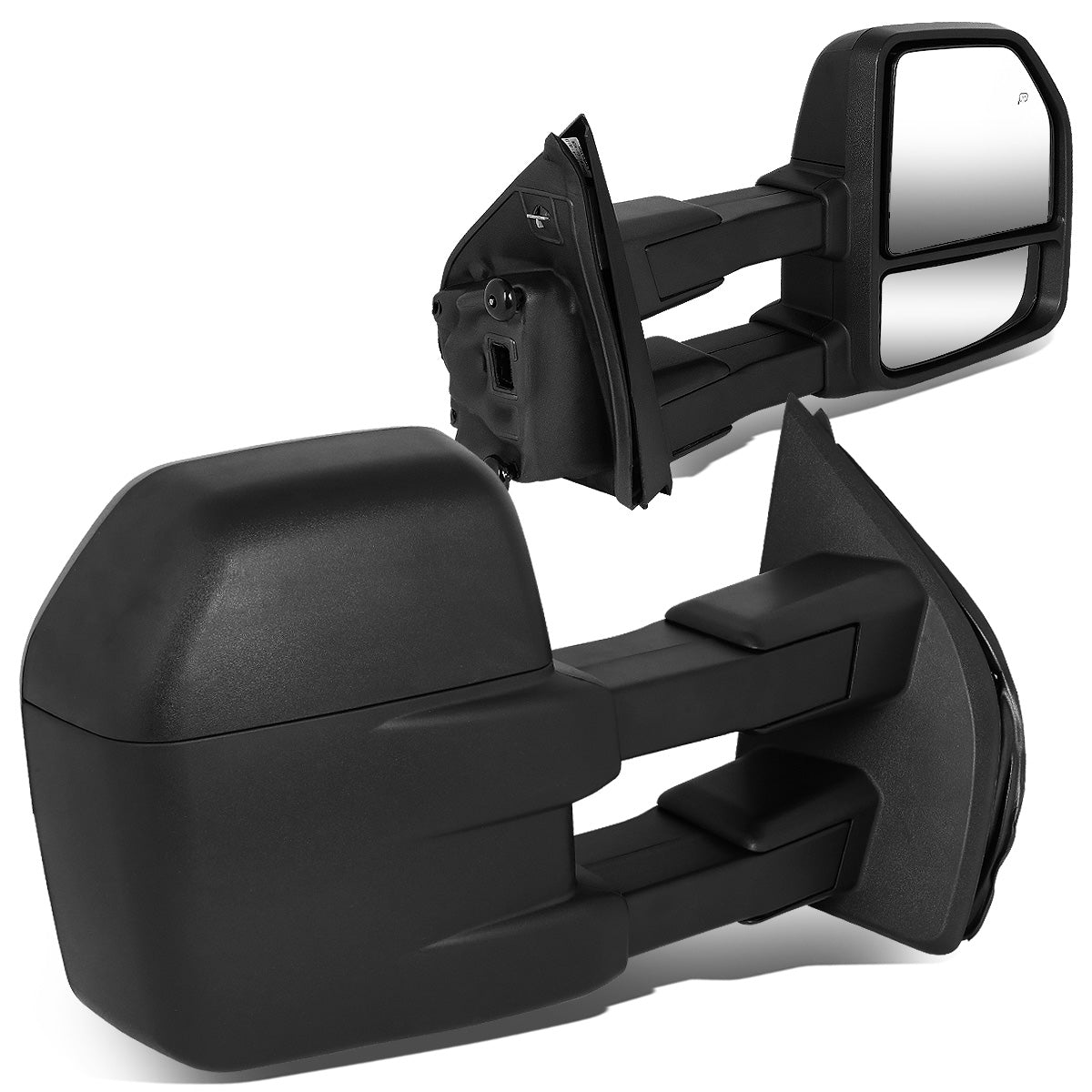 RETROVISORES EXTENDIBLES TOWING MIRROR - 08-16 FORD F-250, F-350, F-450, F-550 SUPER DUTY - PAIR - POWERED W/HEATED - LED AMBER SIGNAL - BLACK