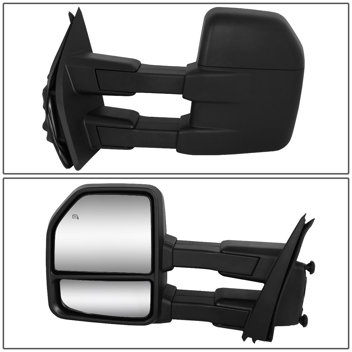 RETROVISORES EXTENDIBLES TOWING MIRROR - 08-16 FORD F-250, F-350, F-450, F-550 SUPER DUTY - PAIR - POWERED W/HEATED - LED AMBER SIGNAL - BLACK
