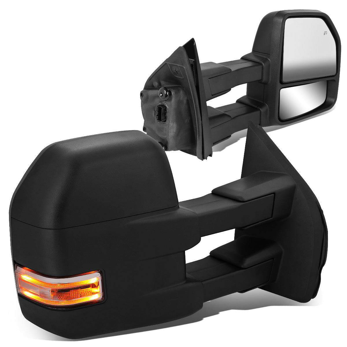 RETROVISORES EXTENDIBLES TOWING MIRROR - 15-18 FORD F-150 - PAIR - POWERED W/HEATED W/ PUDDLE LIGHTS - ONLY FITS MODELS WITH 22PIN PLUG / DOES NOT FIT 8 PIN PLUG MODELS - LED CLEAR SIGNAL - BLACK