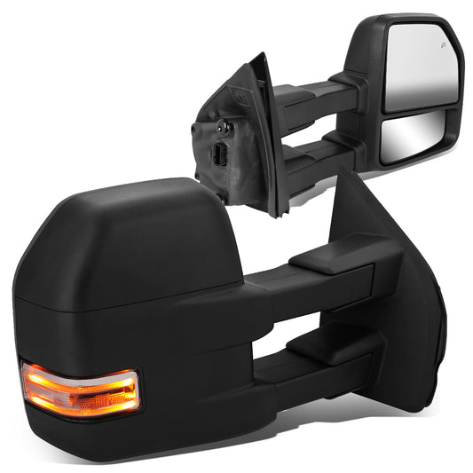 RETROVISORES EXTENDIBLES TOWING MIRROR - 15-18 FORD F-150 - PAIR - POWERED W/HEATED W/ PUDDLE LIGHTS - ONLY FITS MODELS WITH 22PIN PLUG / DOES NOT FIT 8 PIN PLUG MODELS - LED CLEAR SIGNAL - BLACK