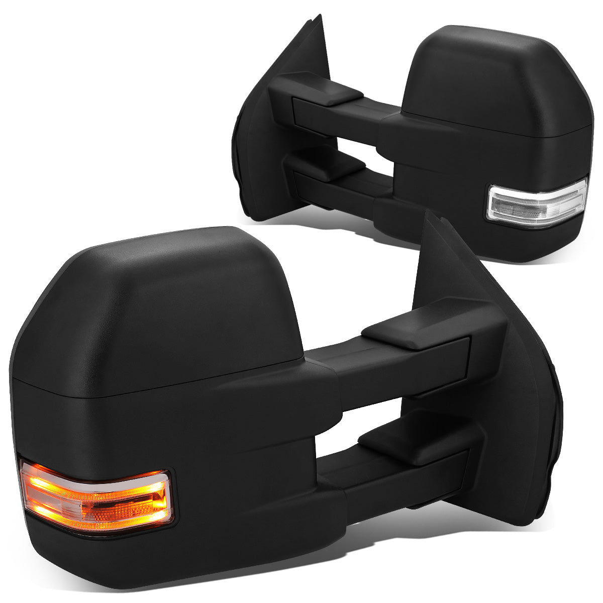 RETROVISORES EXTENDIBLES TOWING MIRROR - 15-18 FORD F-150 - PAIR - POWERED W/HEATED W/ PUDDLE LIGHTS - ONLY FITS MODELS WITH 22PIN PLUG / DOES NOT FIT 8 PIN PLUG MODELS - LED CLEAR SIGNAL - BLACK