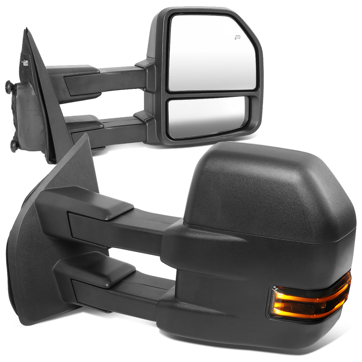 RETROVISORES EXTENDIBLES TOWING MIRROR - 15-18 FORD F-150 - PAIR - POWERED W/HEATED W/ PUDDLE LIGHTS - ONLY FITS MODELS WITH 22PIN PLUG / DOES NOT FIT 8 PIN PLUG MODELS - LED SMOKE SIGNAL - BLACK