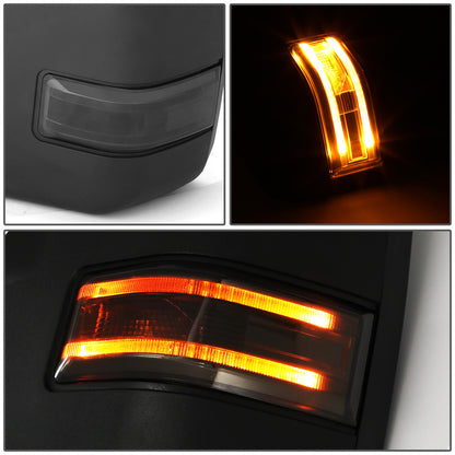 RETROVISORES EXTENDIBLES TOWING MIRROR - 15-18 FORD F-150 - PAIR - POWERED W/HEATED W/ PUDDLE LIGHTS - ONLY FITS MODELS WITH 22PIN PLUG / DOES NOT FIT 8 PIN PLUG MODELS - LED SMOKE SIGNAL - BLACK