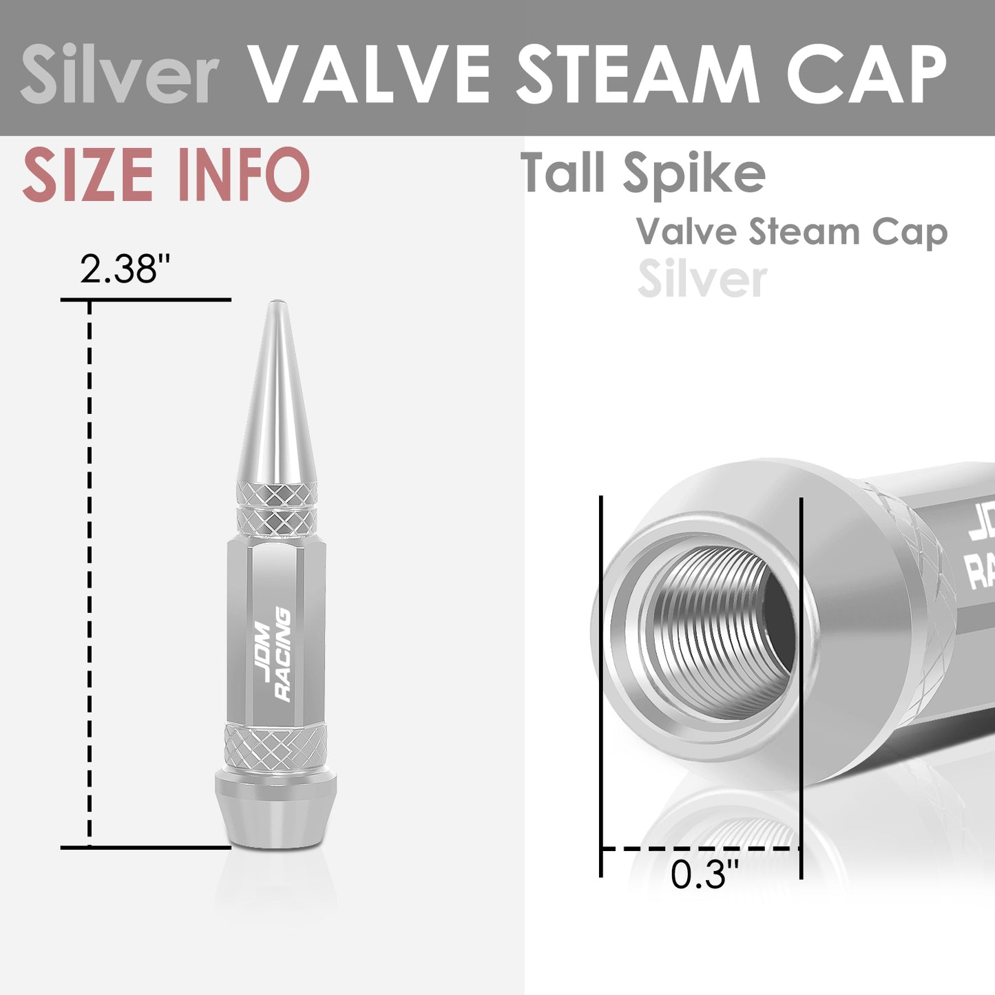 ACCESORIOS 60MM / 2.30" TALL - SPIKED - LUG NUT STYLE - SILVER