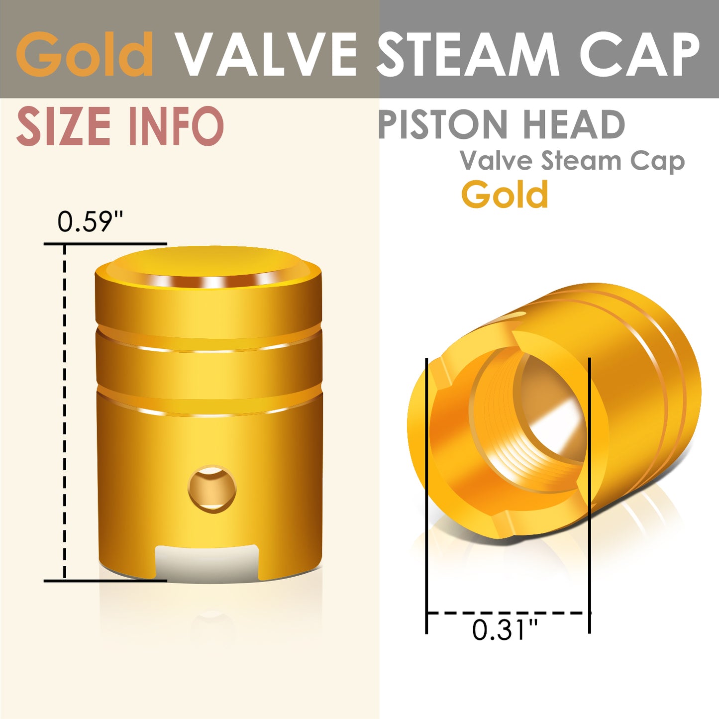 ACCESORIOS 17MM / 1.00" TALL - PISTON STYLE - GOLD