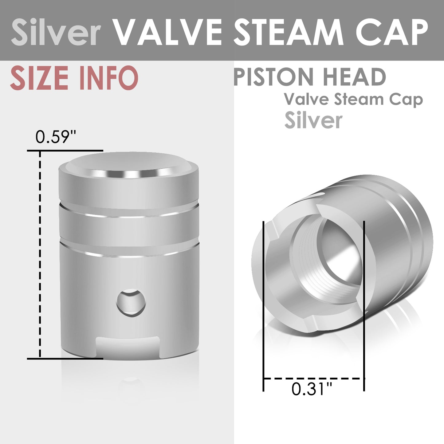 ACCESORIOS 17MM / 1.00" TALL - PISTON STYLE - SILVER