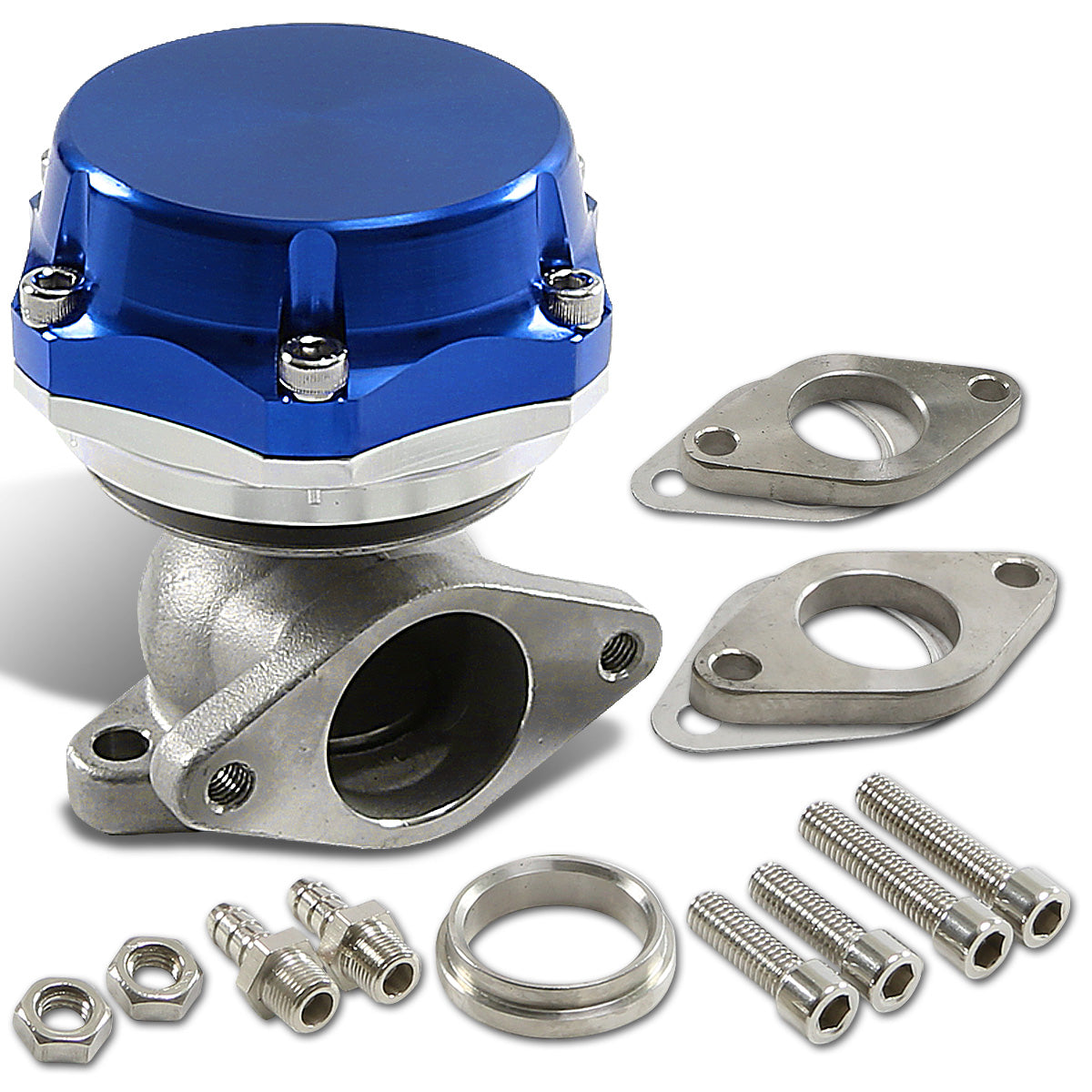 VALVULA DE ALIVIO WASTEGATE - 38MM - CAST STEEL - SHORTY - 7PSI / 13PSI - BLUE