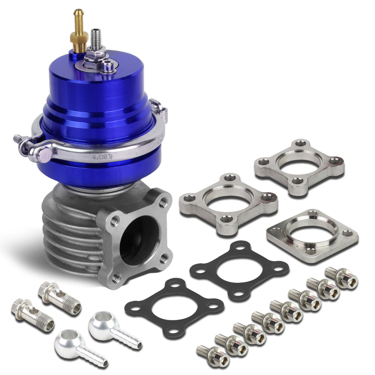 VALVULA DE ALIVIO WASTEGATE - 46MM - 4-BOLT FLANGE - V-BAND TOP - BLUE