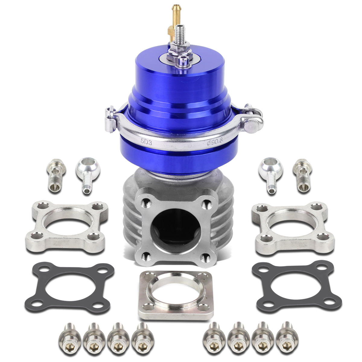 VALVULA DE ALIVIO WASTEGATE - 46MM - 4-BOLT FLANGE - V-BAND TOP - BLUE