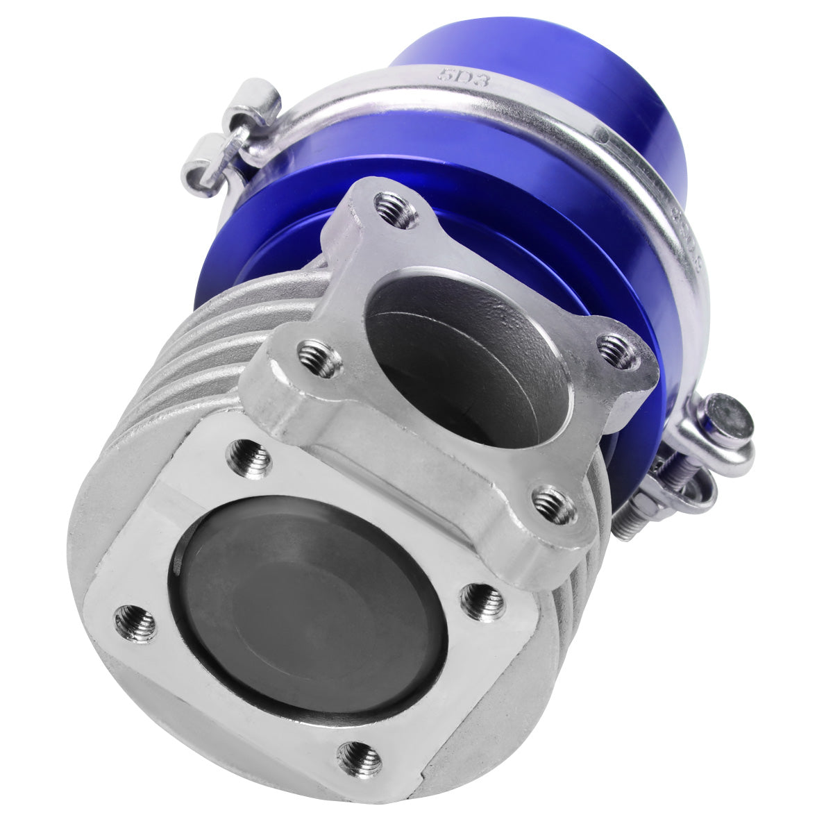 VALVULA DE ALIVIO WASTEGATE - 46MM - 4-BOLT FLANGE - V-BAND TOP - BLUE