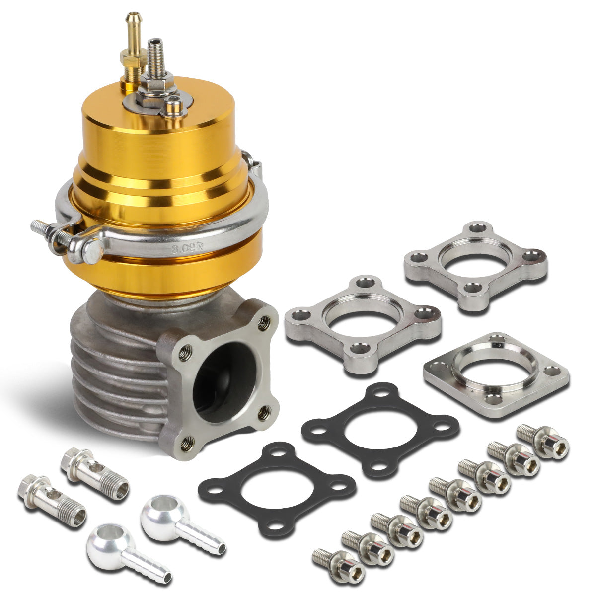 VALVULA DE ALIVIO WASTEGATE - 46MM - 4-BOLT FLANGE - V-BAND TOP - GOLD
