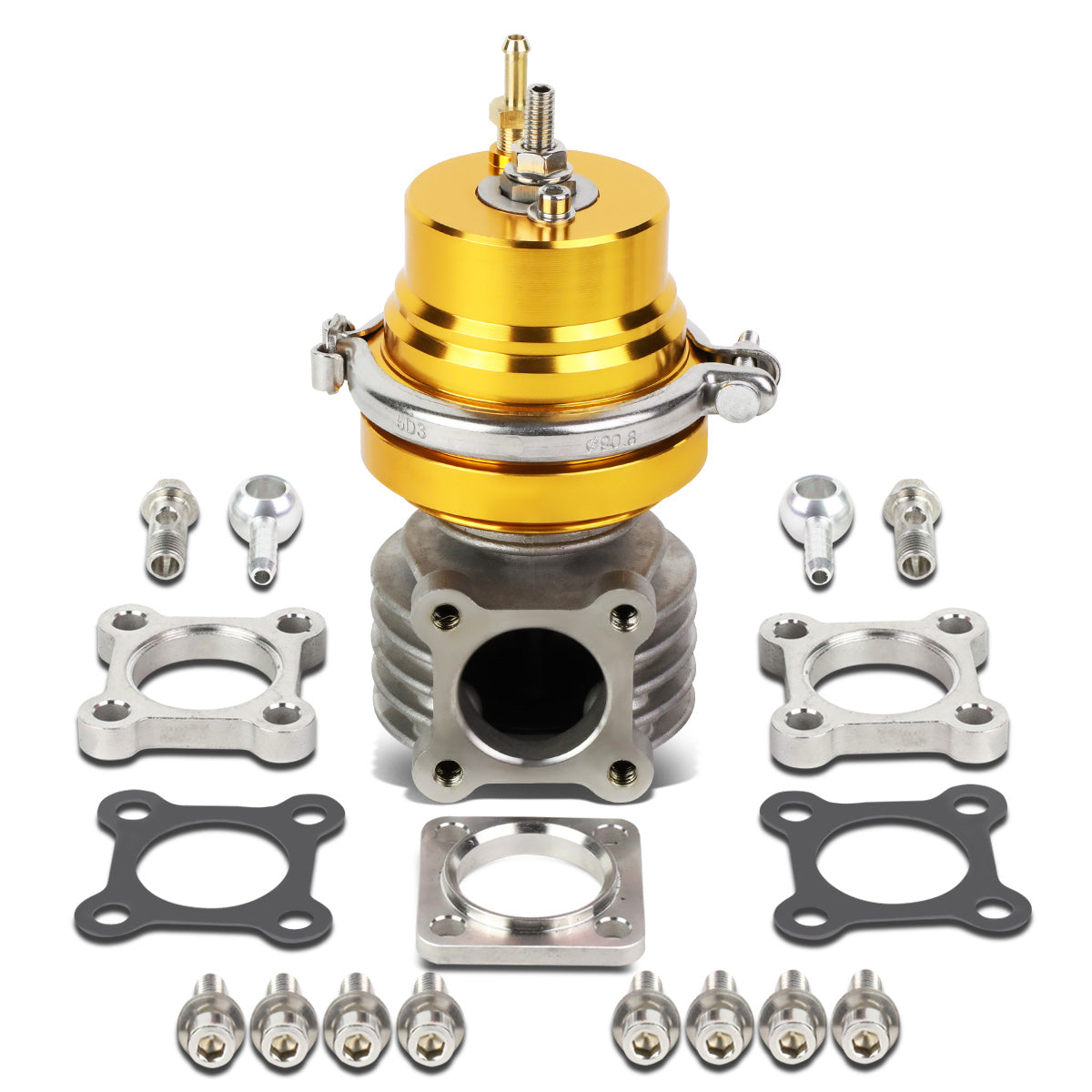 VALVULA DE ALIVIO WASTEGATE - 46MM - 4-BOLT FLANGE - V-BAND TOP - GOLD