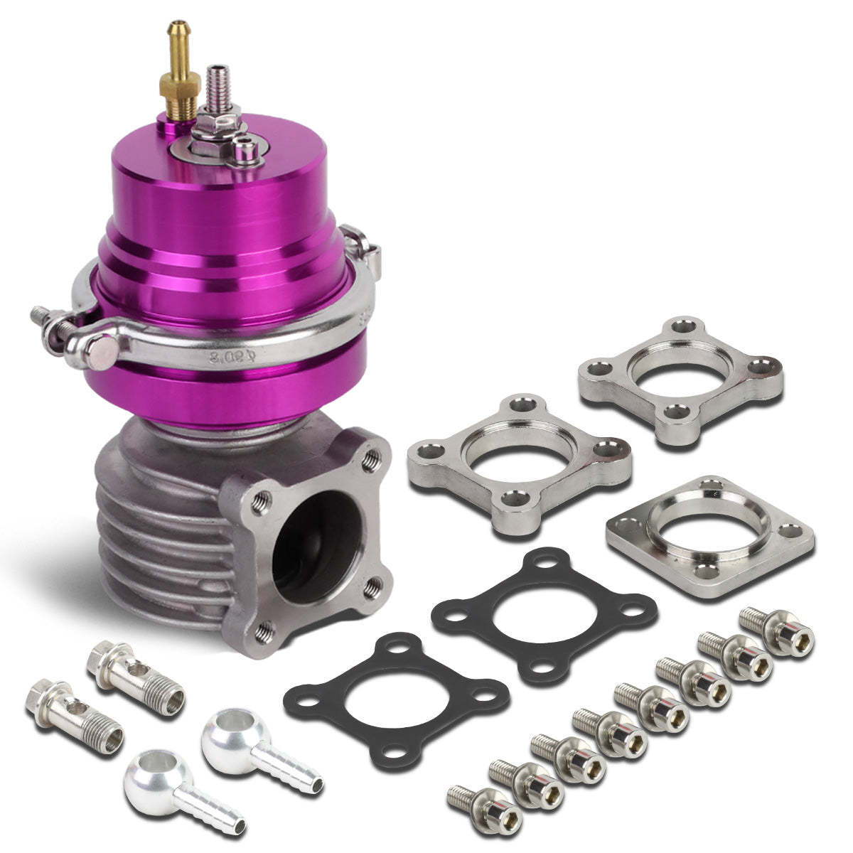 VALVULA DE ALIVIO WASTEGATE - 46MM - 4-BOLT FLANGE - V-BAND TOP - PURPLE
