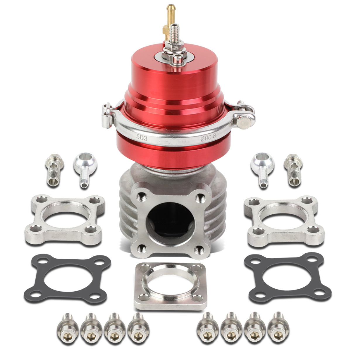 VALVULA DE ALIVIO WASTEGATE - 46MM - 4-BOLT FLANGE - V-BAND TOP - RED