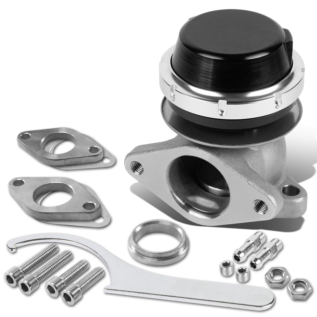 VALVULA DE ALIVIO WASTEGATE - 38MM - CAST STEEL - SHORTY - V-BAND - 14PSI - BLACK