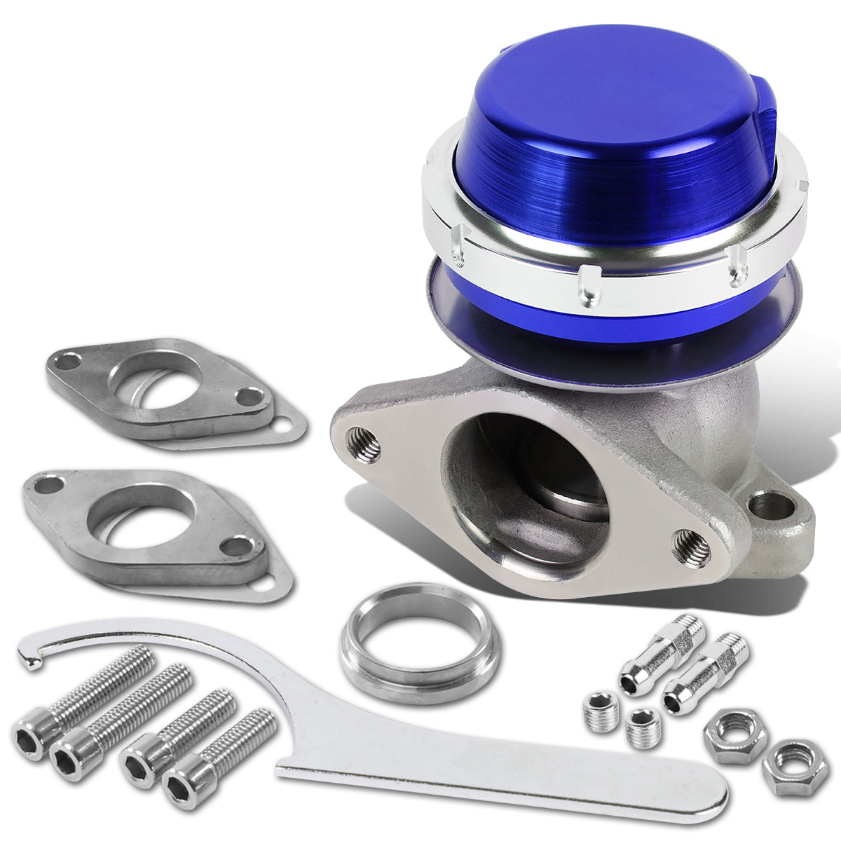 VALVULA DE ALIVIO WASTEGATE - 38MM - CAST STEEL - SHORTY - V-BAND - 14PSI - BLUE