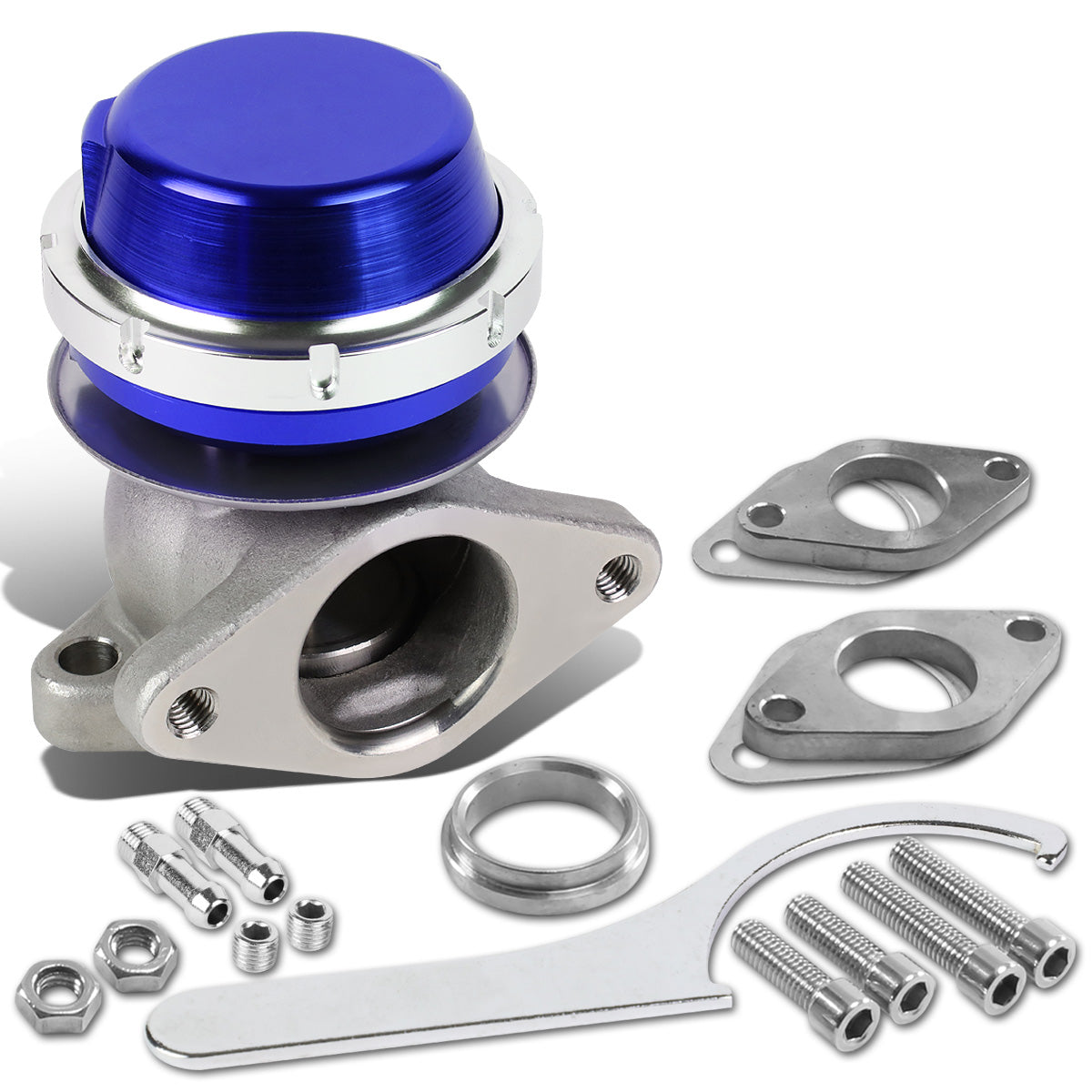 VALVULA DE ALIVIO WASTEGATE - 38MM - CAST STEEL - SHORTY - V-BAND - 14PSI - BLUE