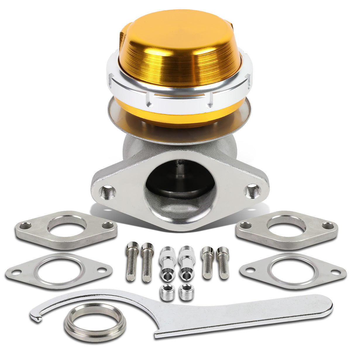 VALVULA DE ALIVIO WASTEGATE - 38MM - CAST STEEL - SHORTY - V-BAND - 14PSI - GOLD