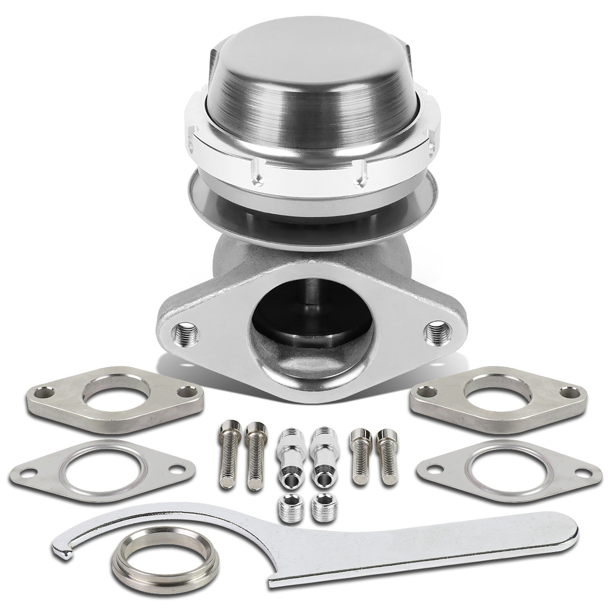 VALVULA DE ALIVIO WASTEGATE - 38MM - CAST STEEL - SHORTY - V-BAND - 14PSI - SILVER