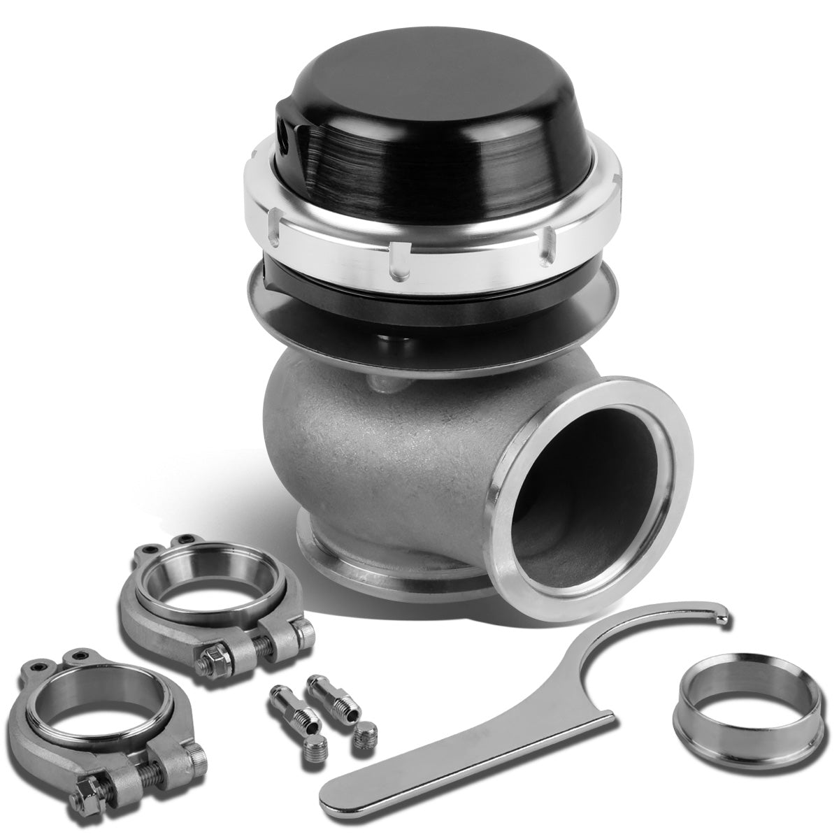 VALVULA DE ALIVIO WASTEGATE - 40MM - CAST STEEL - SHORT - V-BAND - 14PSI - BLACK