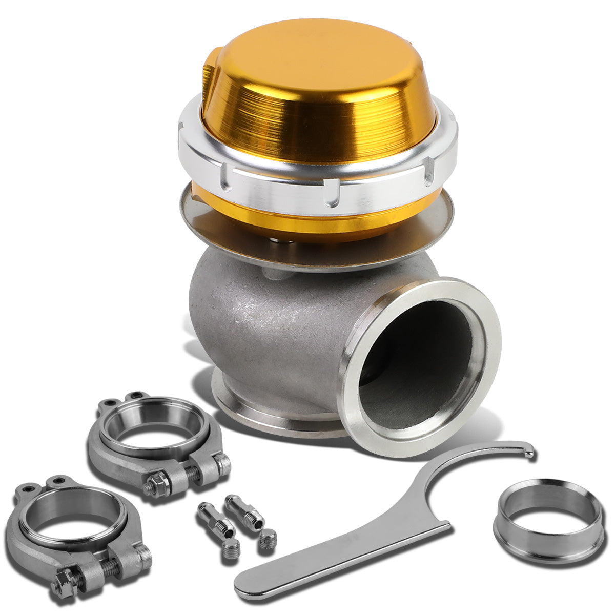 VALVULA DE ALIVIO WASTEGATE - 40MM - CAST STEEL - SHORT - V-BAND - 14PSI - GOLD