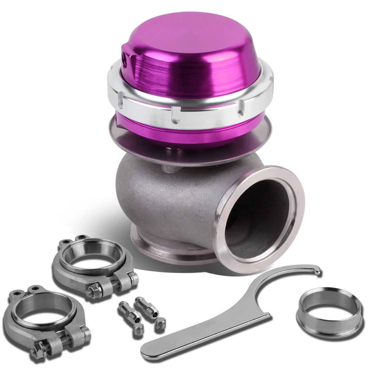 VALVULA DE ALIVIO WASTEGATE - 40MM - CAST STEEL - SHORT - V-BAND - 14PSI - PURPLE