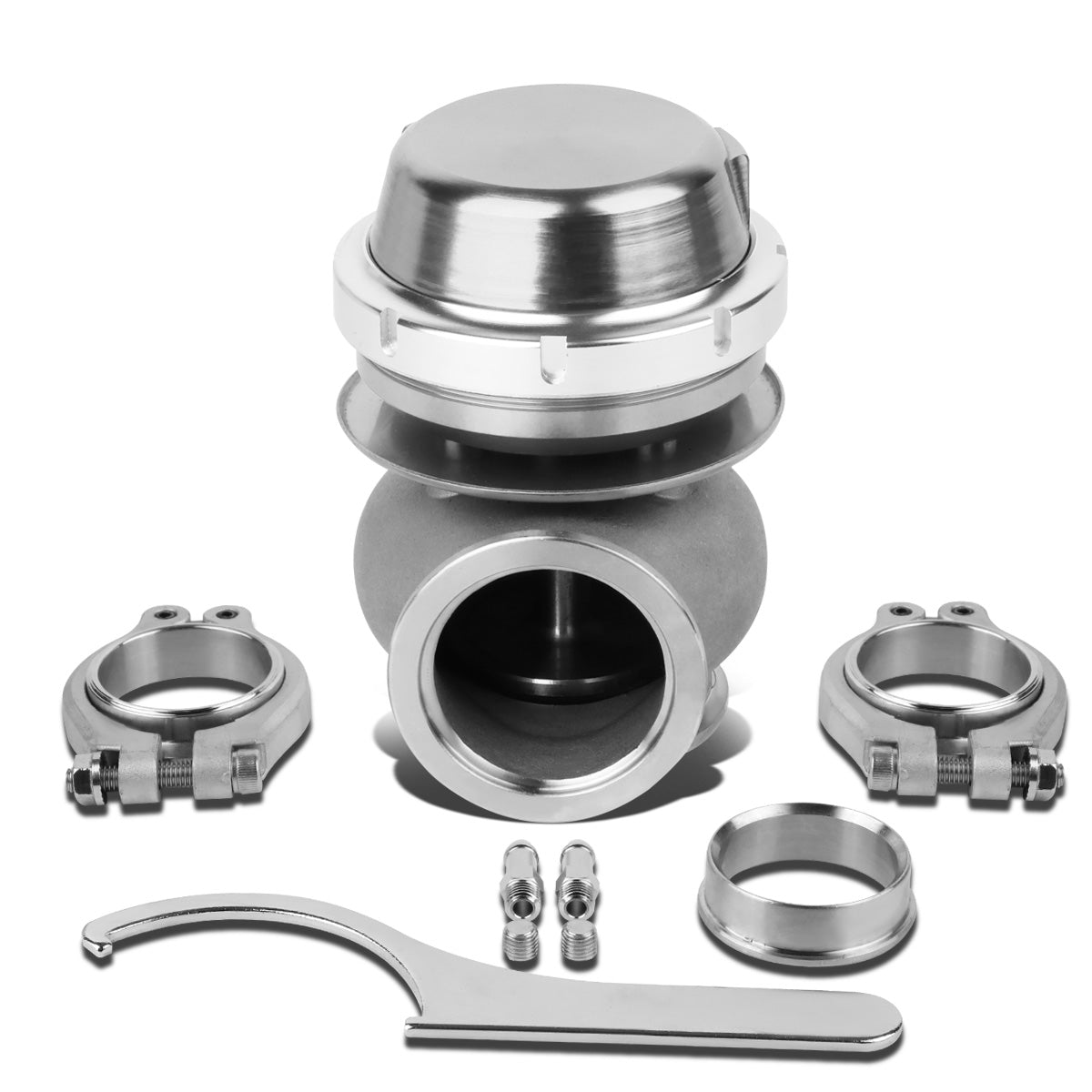 VALVULA DE ALIVIO WASTEGATE - 40MM - CAST STEEL - SHORT - V-BAND - 14PSI - SILVER