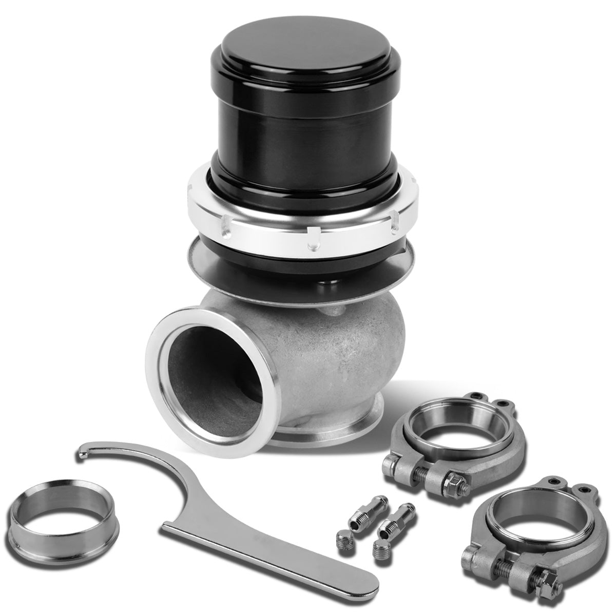 VALVULA DE ALIVIO WASTEGATE - 40MM - CAST STEEL - TALL - V-BAND - 14PSI - BLACK