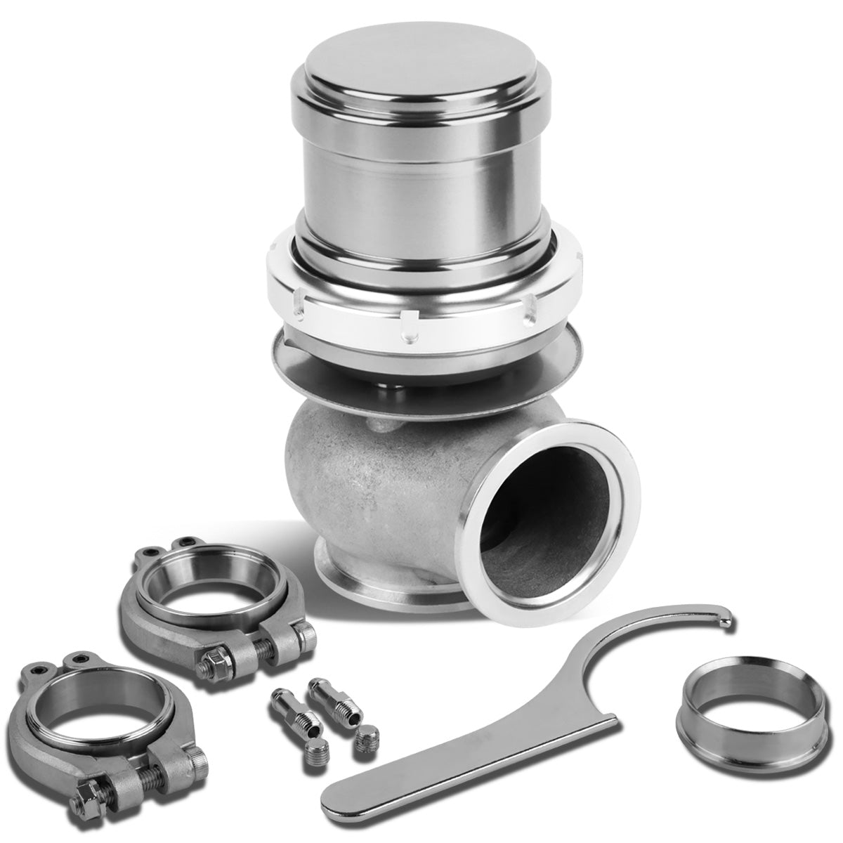 VALVULA DE ALIVIO WASTEGATE - 40MM - CAST STEEL - TALL - V-BAND - 14PSI - SILVER