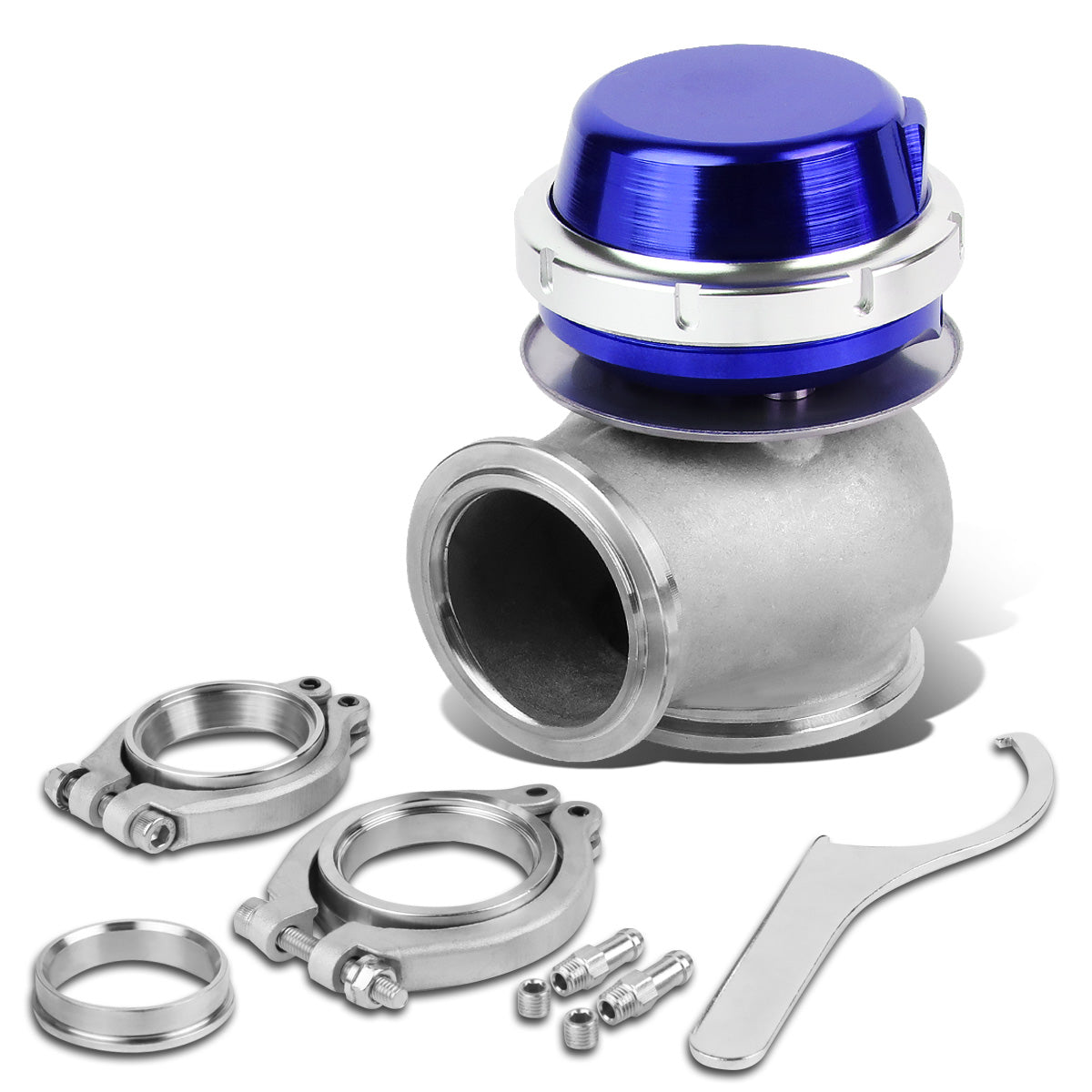 VALVULA DE ALIVIO WASTEGATE - 45MM - CAST STEEL - SHORTY - V-BAND - 14PSI - BLUE