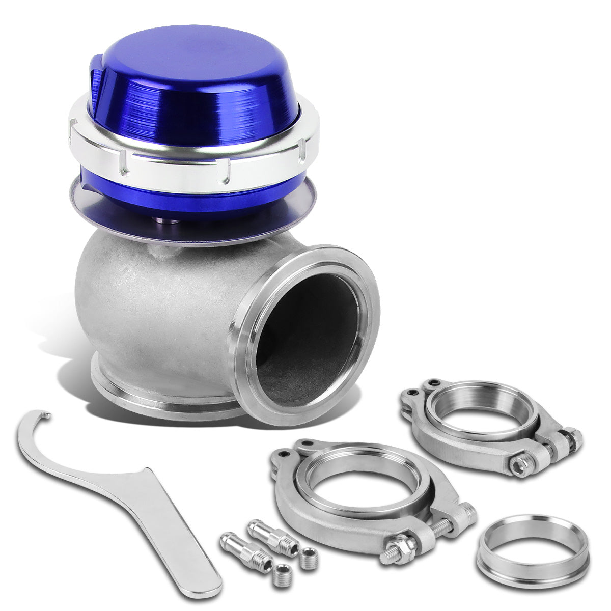 VALVULA DE ALIVIO WASTEGATE - 45MM - CAST STEEL - SHORTY - V-BAND - 14PSI - BLUE