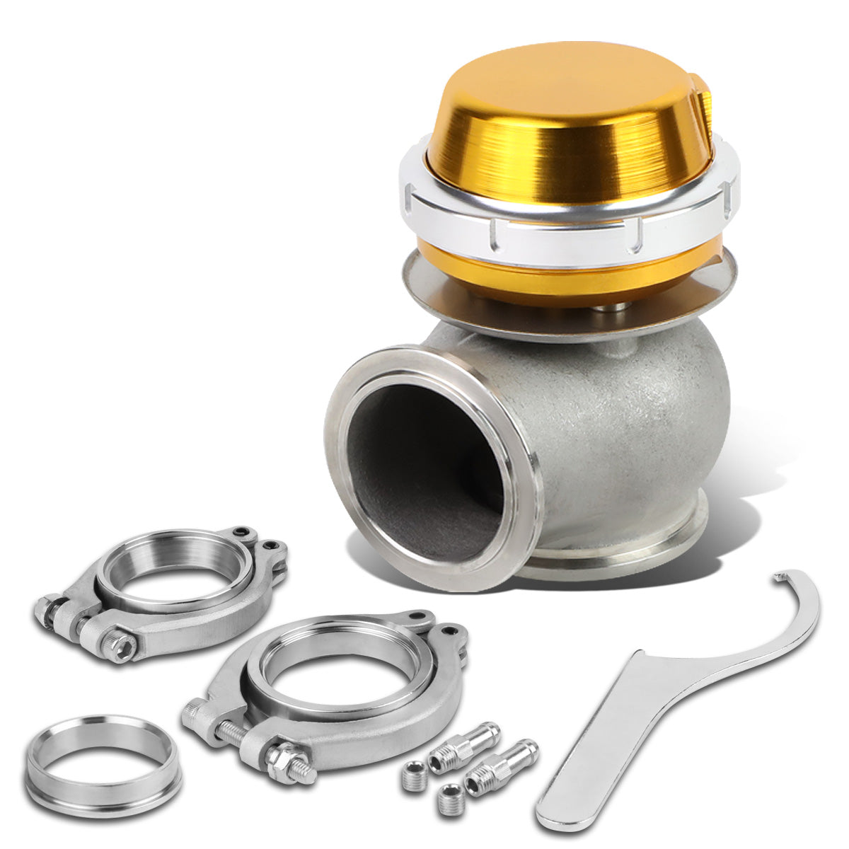 VALVULA DE ALIVIO WASTEGATE - 45MM - CAST STEEL - SHORTY - V-BAND - 14PSI - GOLD